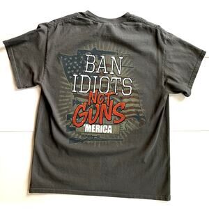Buck Wear Ban Idiots Not Guns t-Shirt Women Size Medium Gray American Flag Logo